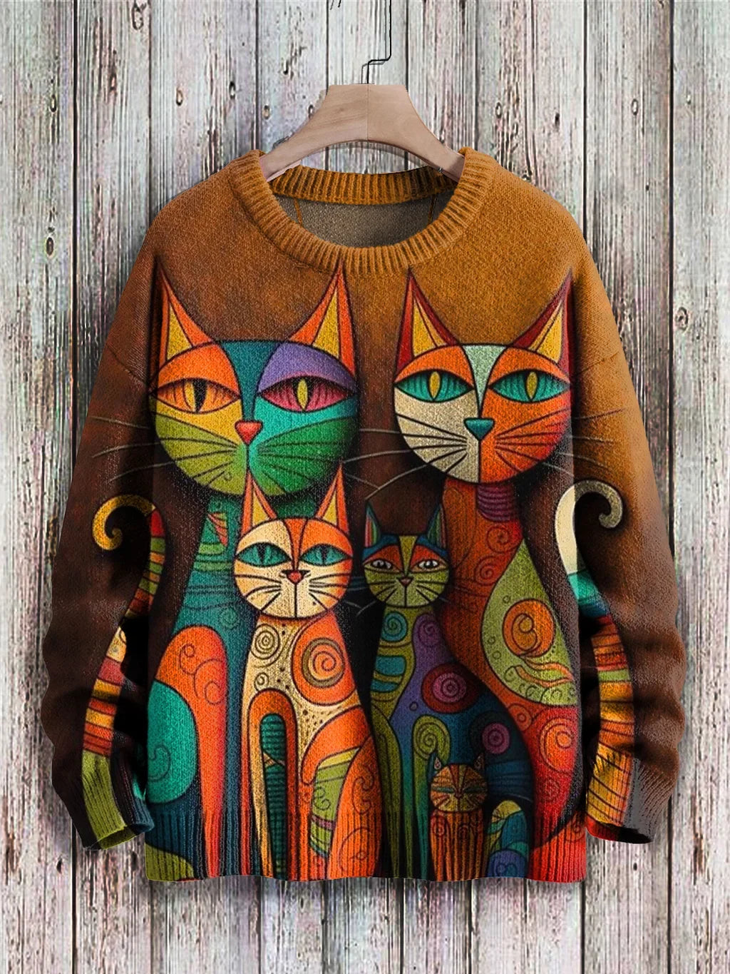 Vrolijke kattenprint sweater voor vrouwen