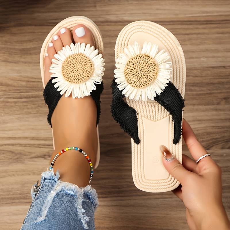 Boho slip-on sandalen met bloemdetail