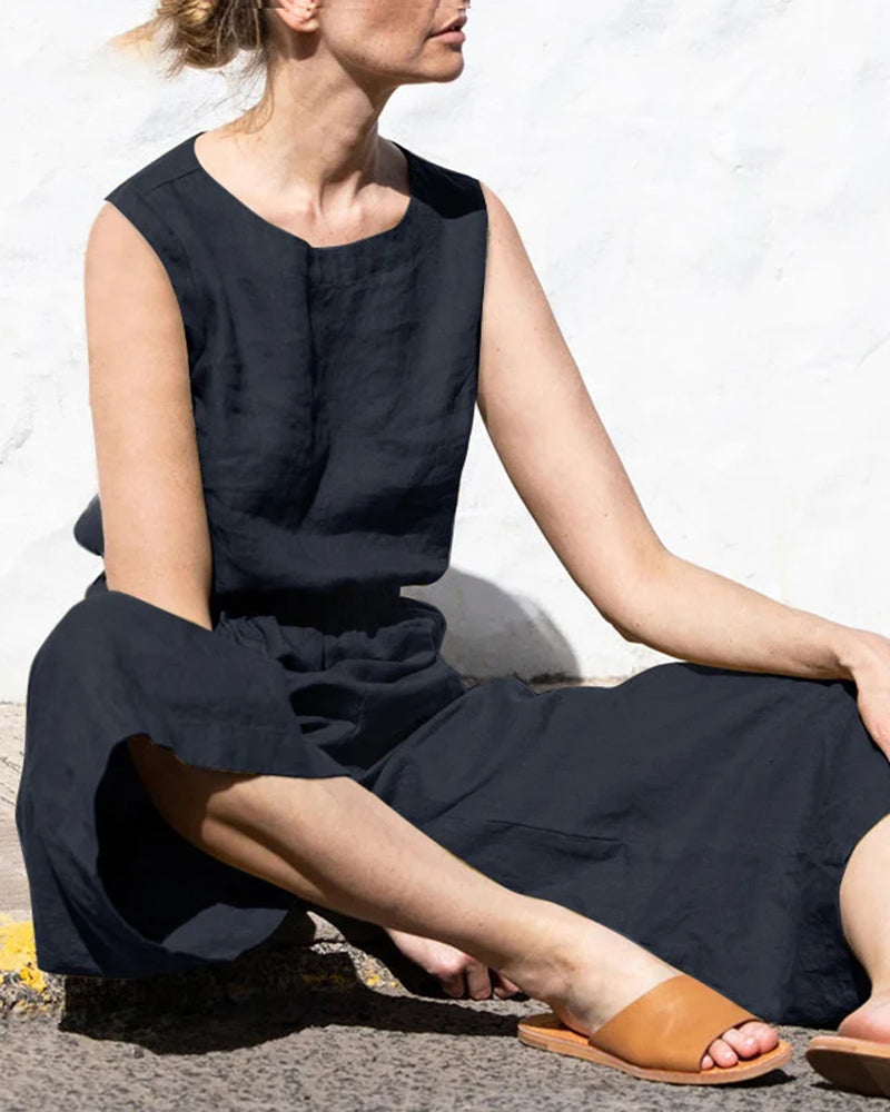 Mouwloze dames jumpsuit met wijde pijpen — afbeelding 34