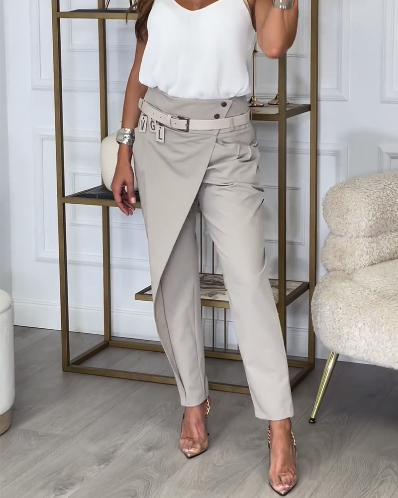 Dames patchwork broek met riem