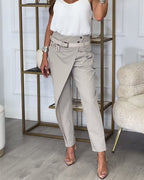 Dames patchwork broek met riem
