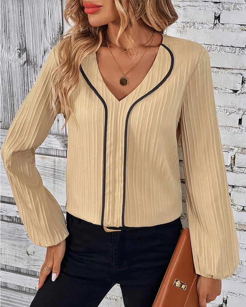 Blouse met lange mouwen en V-hals — afbeelding 3