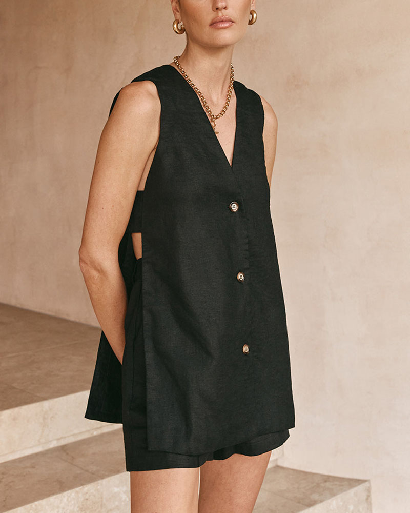 Dames zomerset met mouwloze gilet en hoge taille shorts