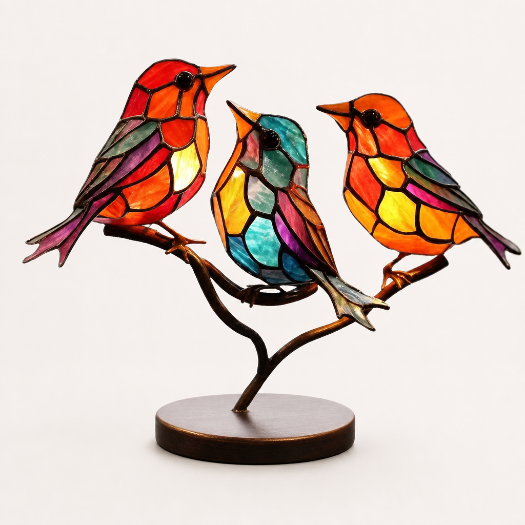 Decoratieve vogels op tak – handgemaakt beeld