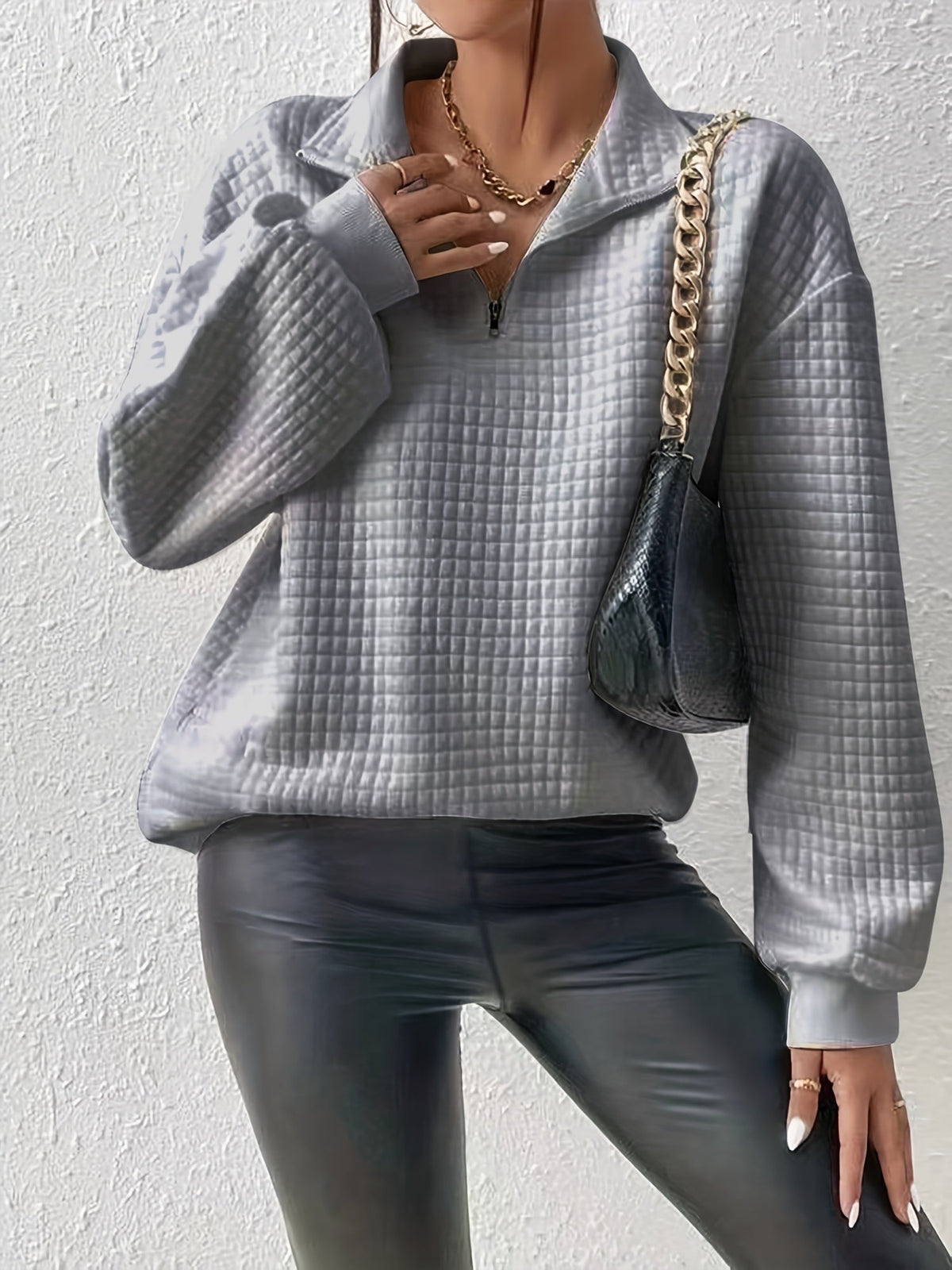 Pullover met wafelstructuur en kwartrits