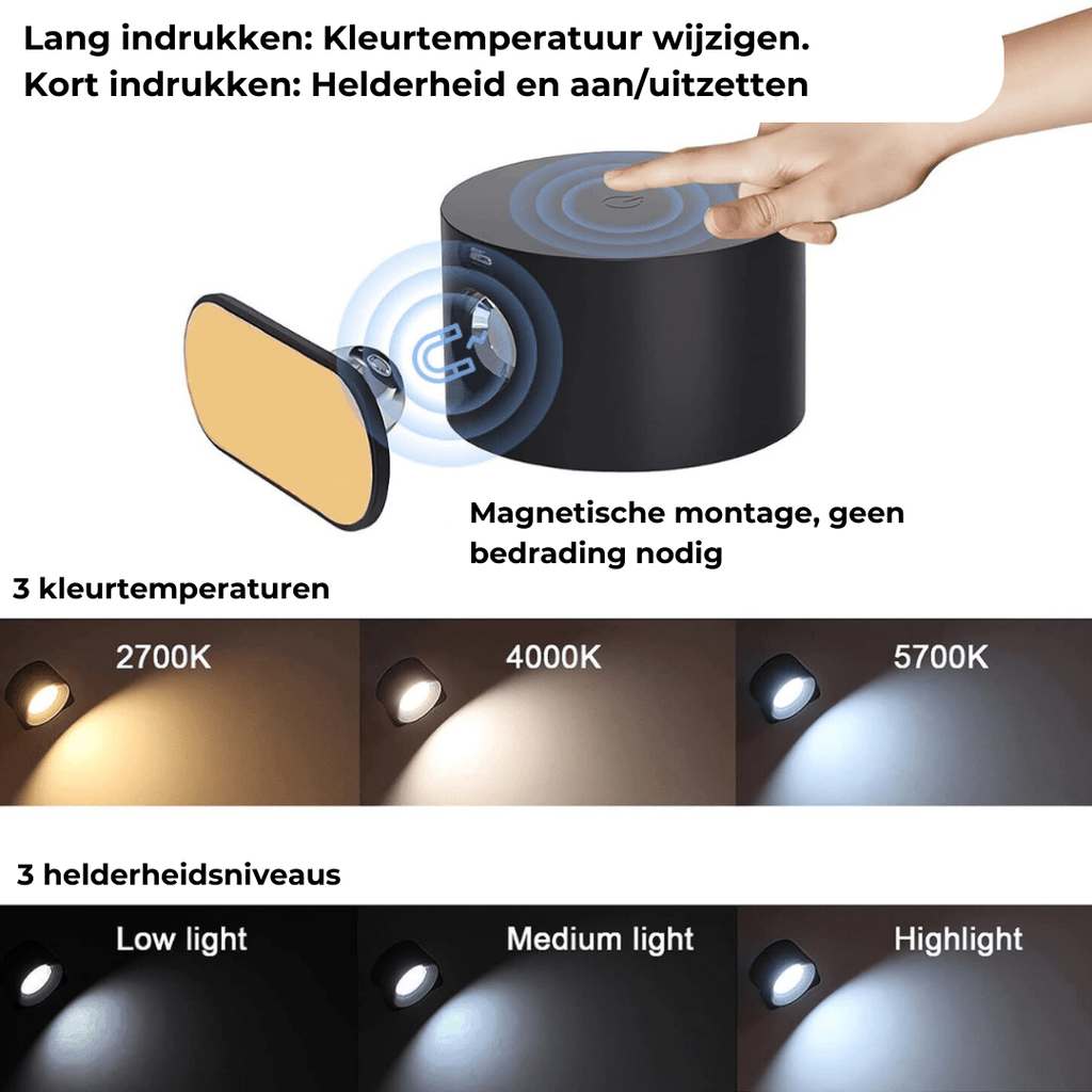 Luma360 – draadloze oplaadbare 360° muurlamp