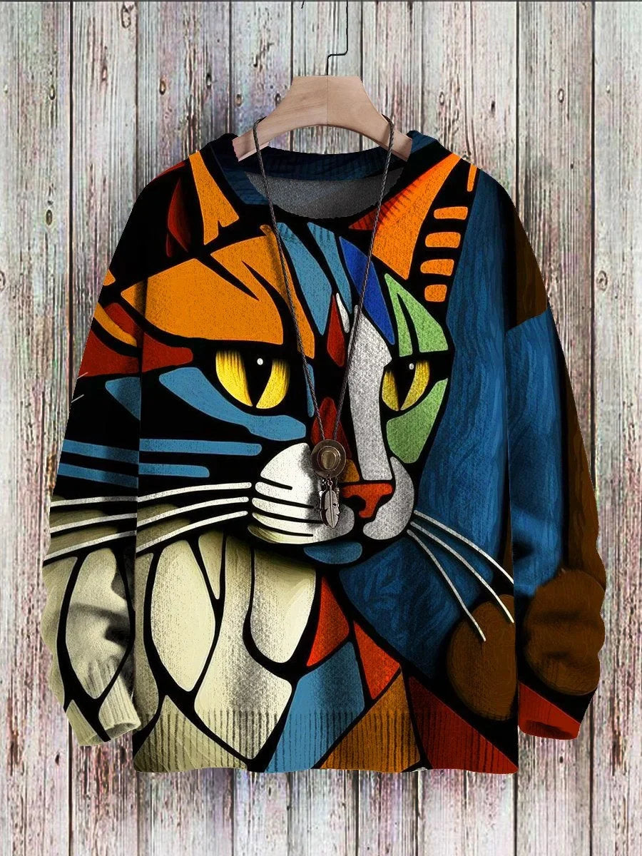 Vrolijke kattenprint sweater voor vrouwen