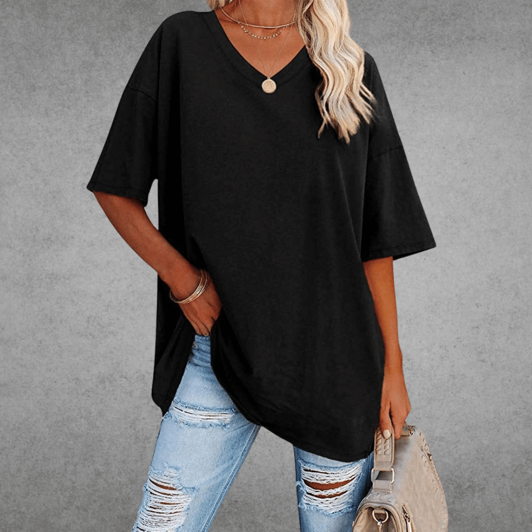 Licht oversized T-shirt met V-hals