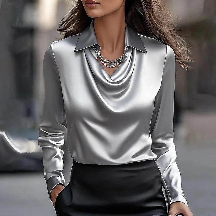 Christine | Satijnen damesblouse met gedrapeerde hals