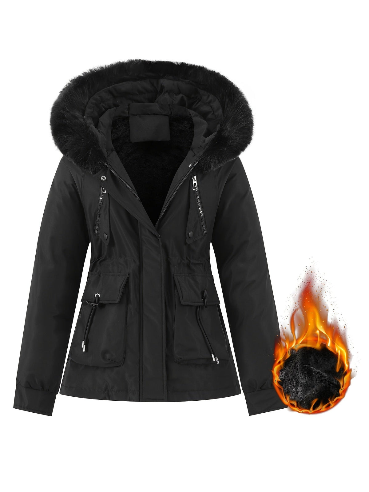 Dames winterjas met afneembare bontcapuchon