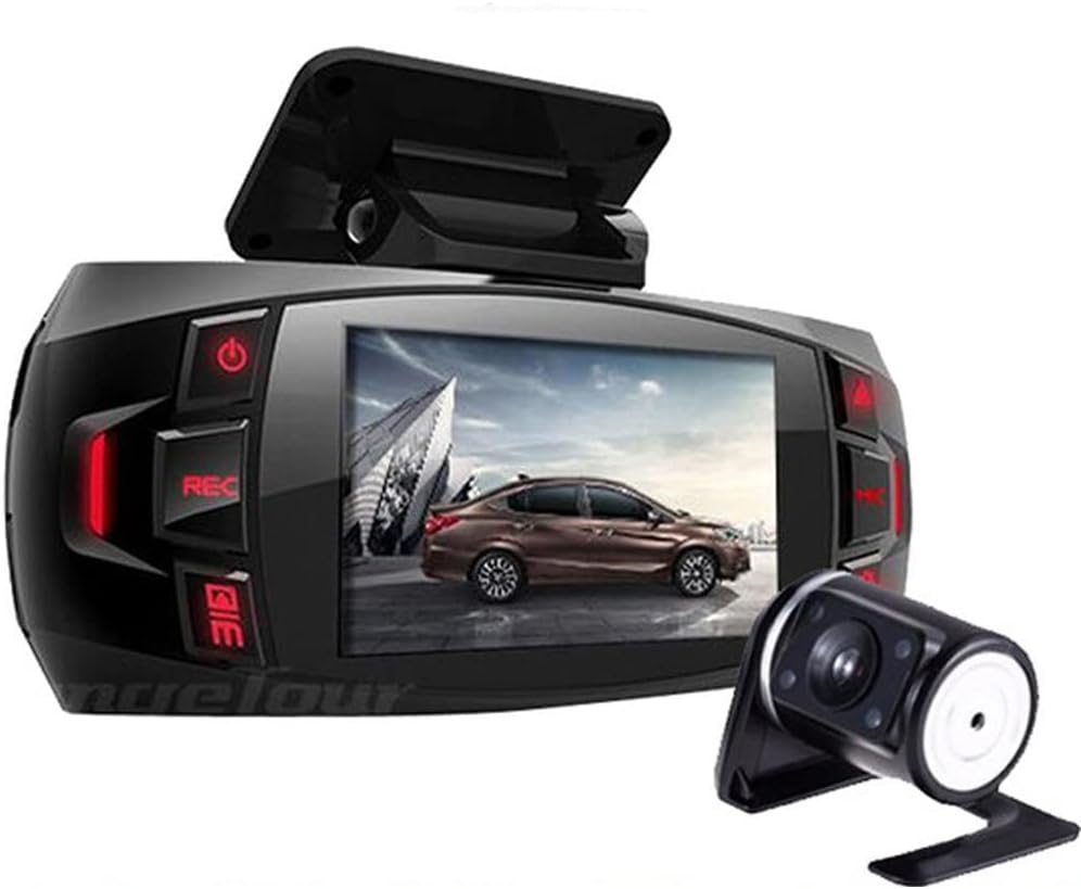 Dubbele dashcam met 2,7-inch LCD, 170° groothoek en achteruitkijkcamera