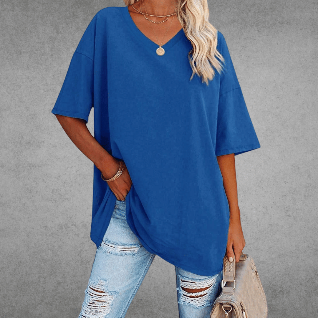 Licht oversized T-shirt met V-hals
