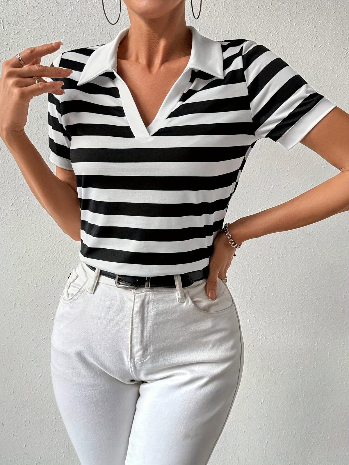 Stijlvol gestreept korte mouwen T-shirt voor dames