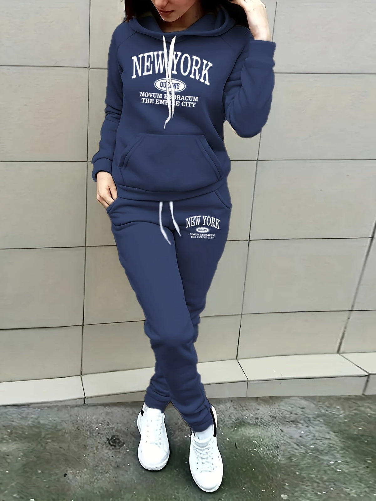 Tweedelige hoodie set met new york print
