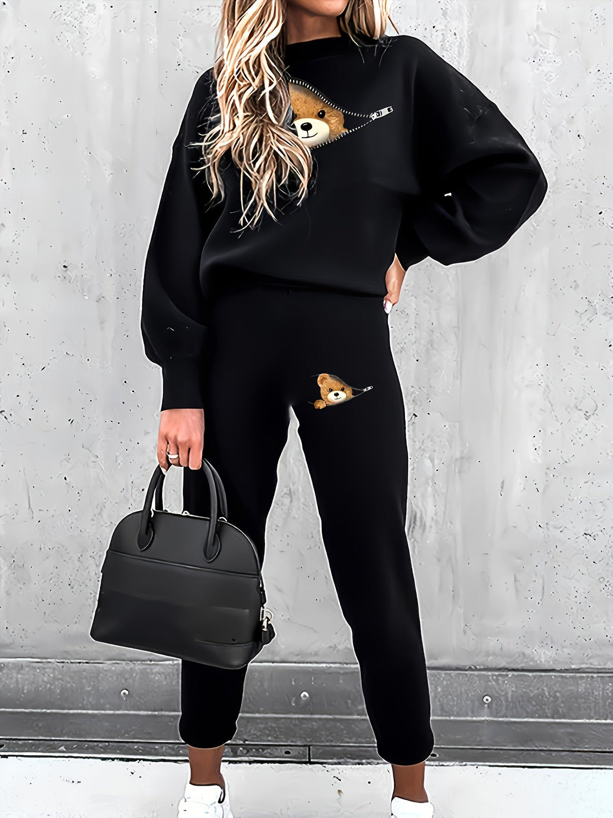 Casual tweedelige outfit met schattige beerprint