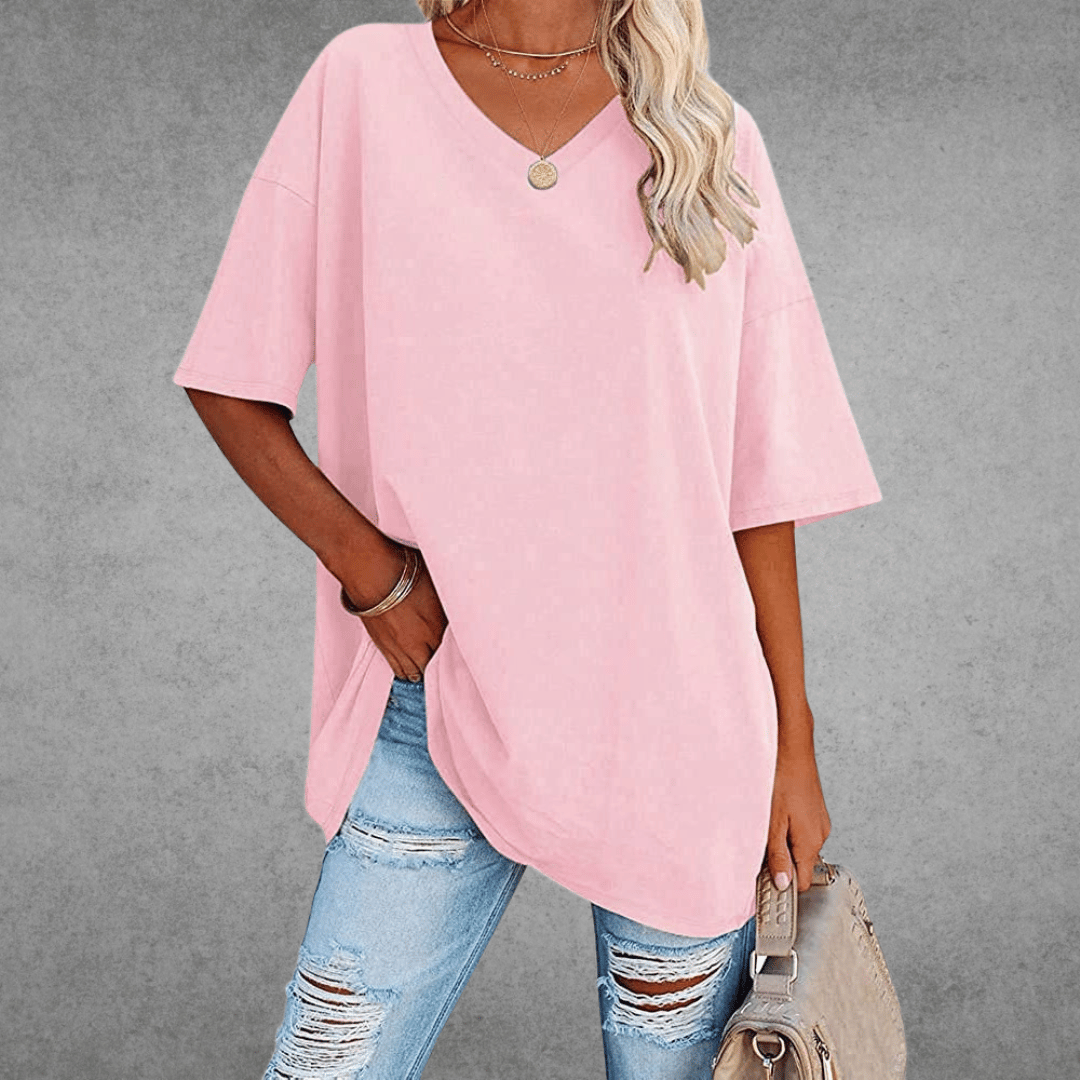 Licht oversized T-shirt met V-hals