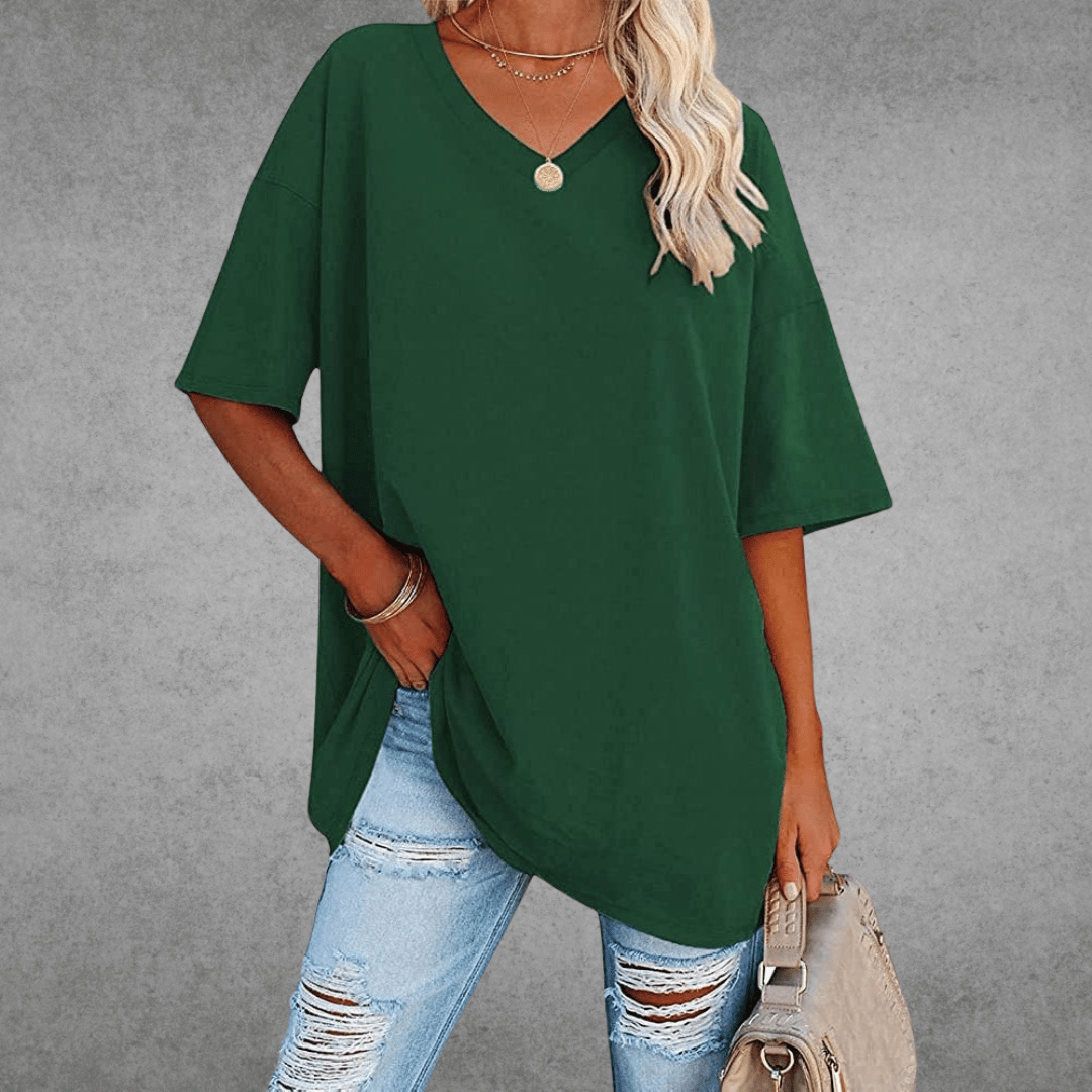 Licht oversized T-shirt met V-hals