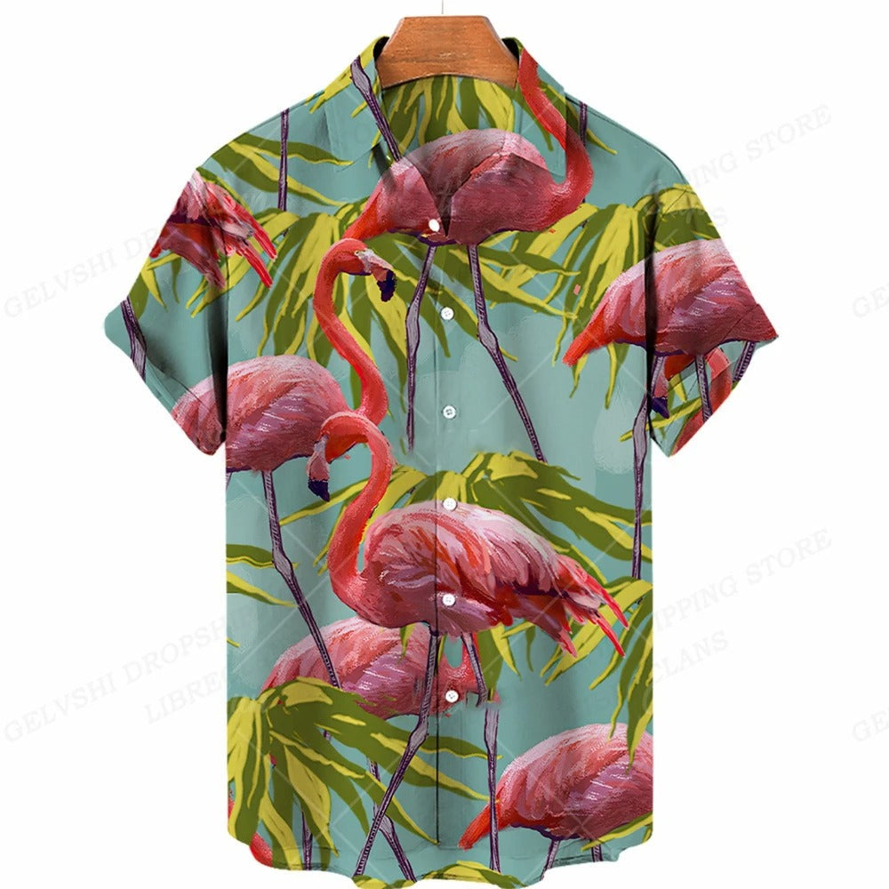 Tropisch 3D flamingo overhemd