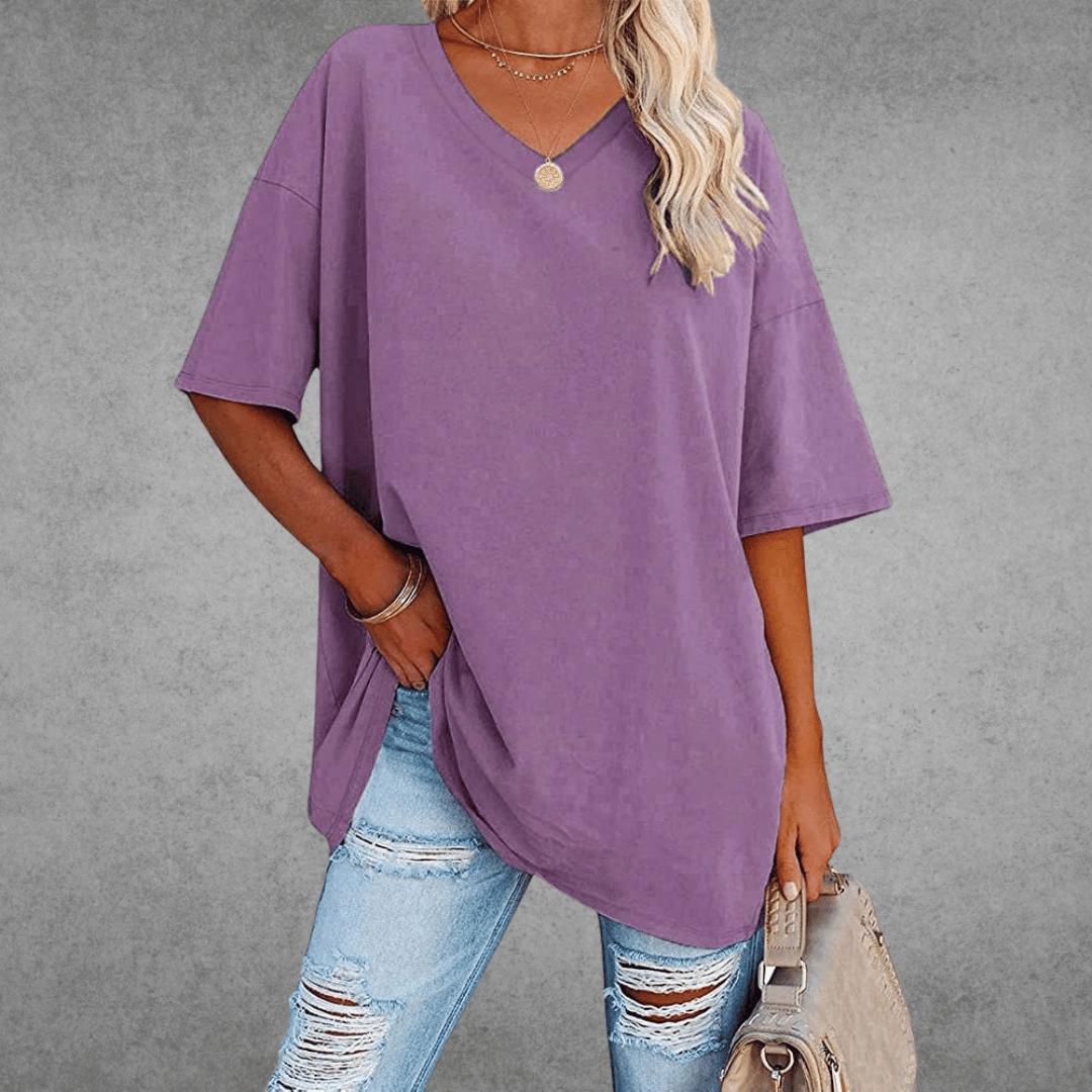 Licht oversized T-shirt met V-hals