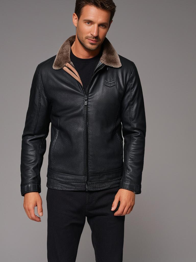 Leren herenjack met thermovoering