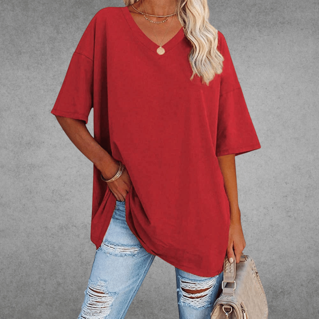 Licht oversized T-shirt met V-hals