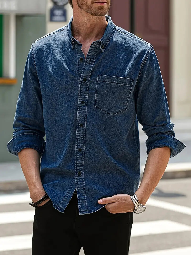 Herfst denim herenoverhemd