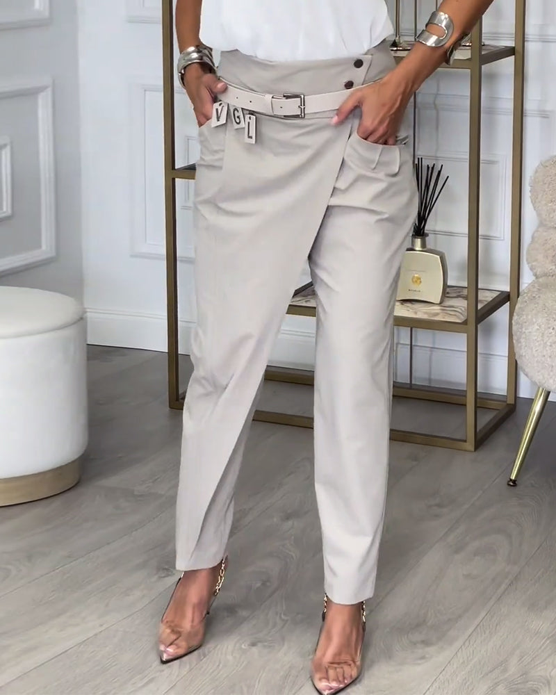 Dames patchwork broek met riem