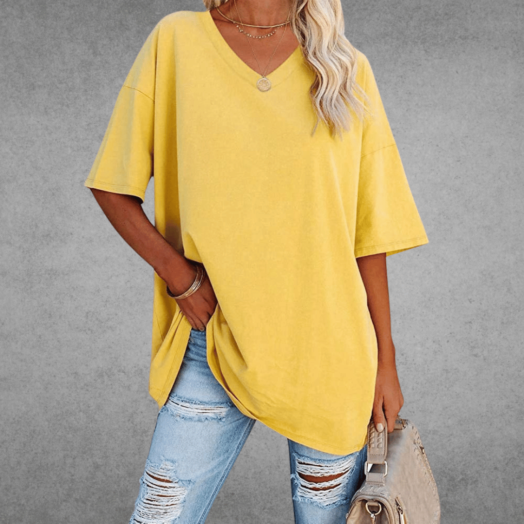 Licht oversized T-shirt met V-hals