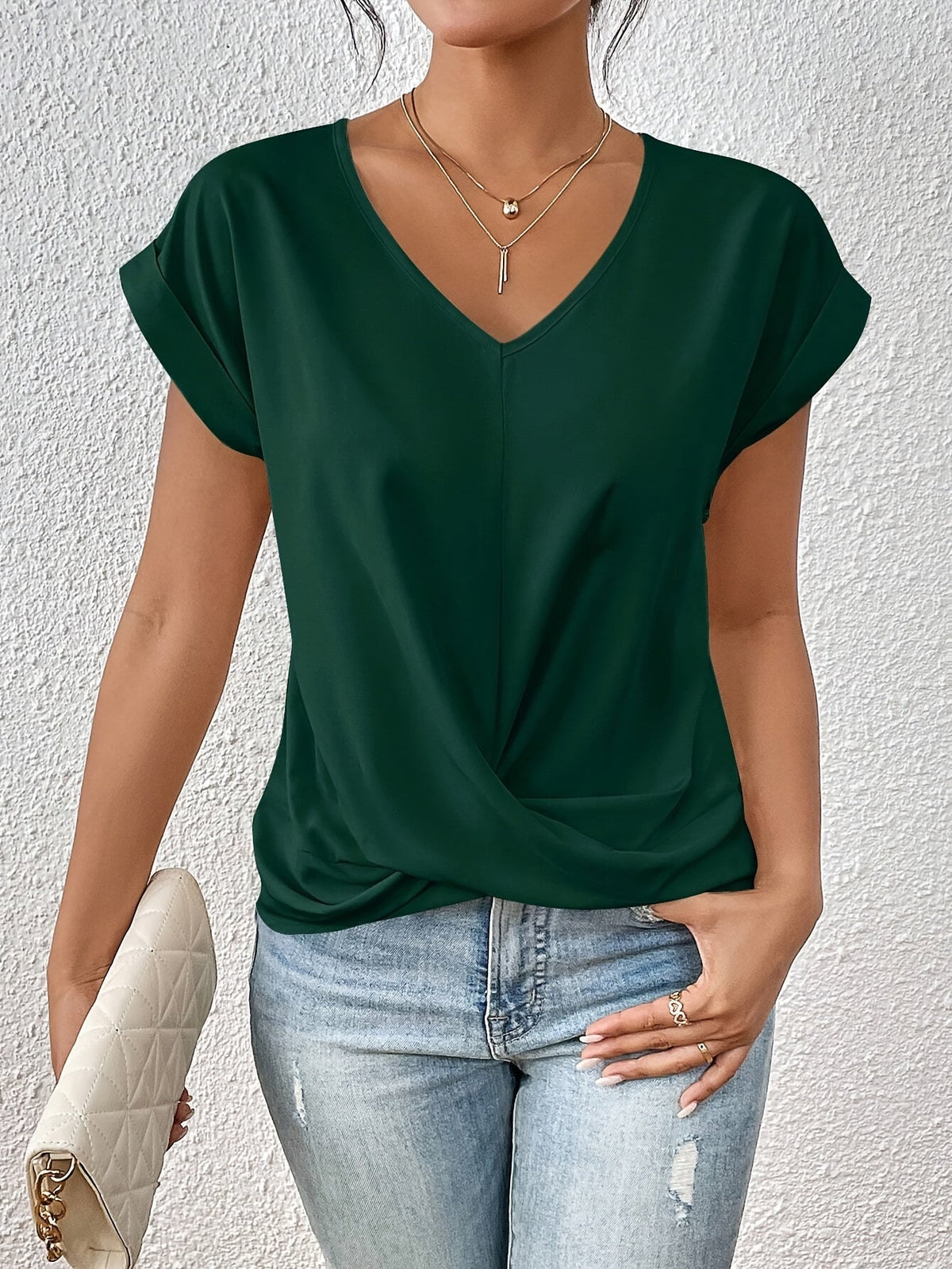 T-shirt met hartvormige hals en korte mouwen