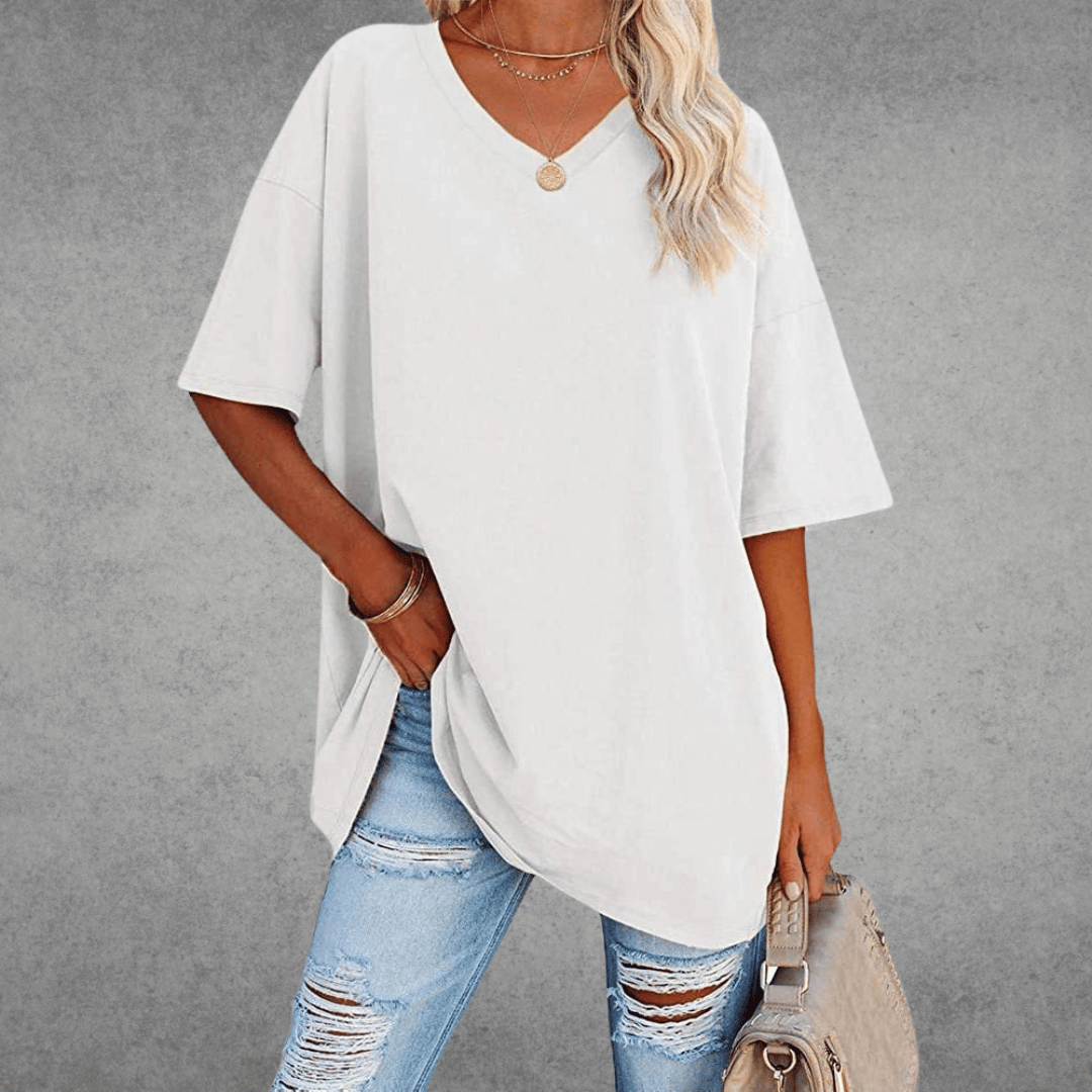 Licht oversized T-shirt met V-hals