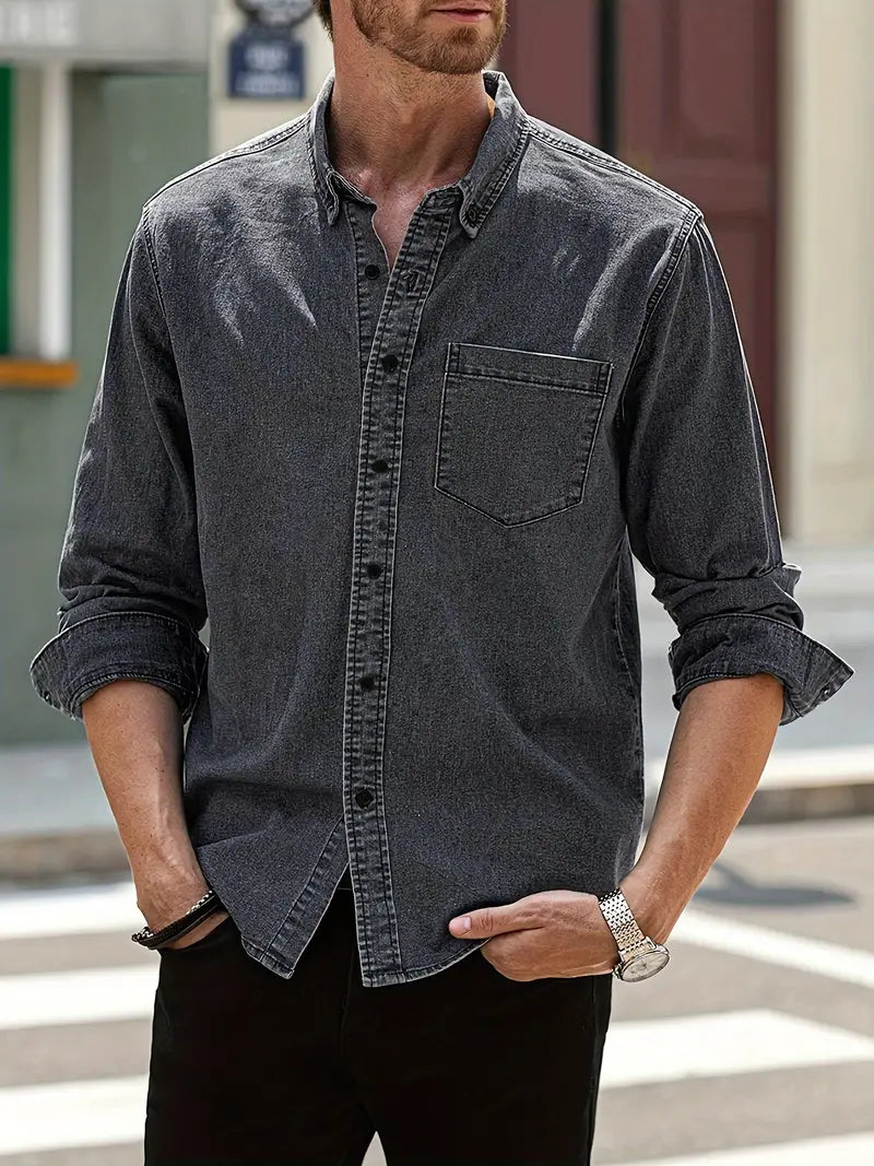 Herfst denim herenoverhemd