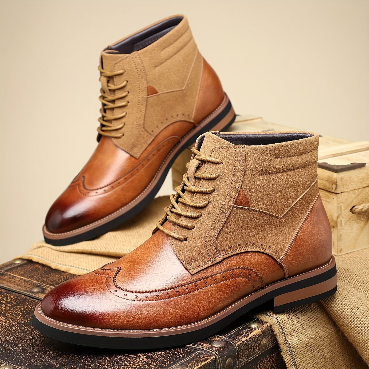 Enkellaarzen met vleugelneus, broguedetails en veters