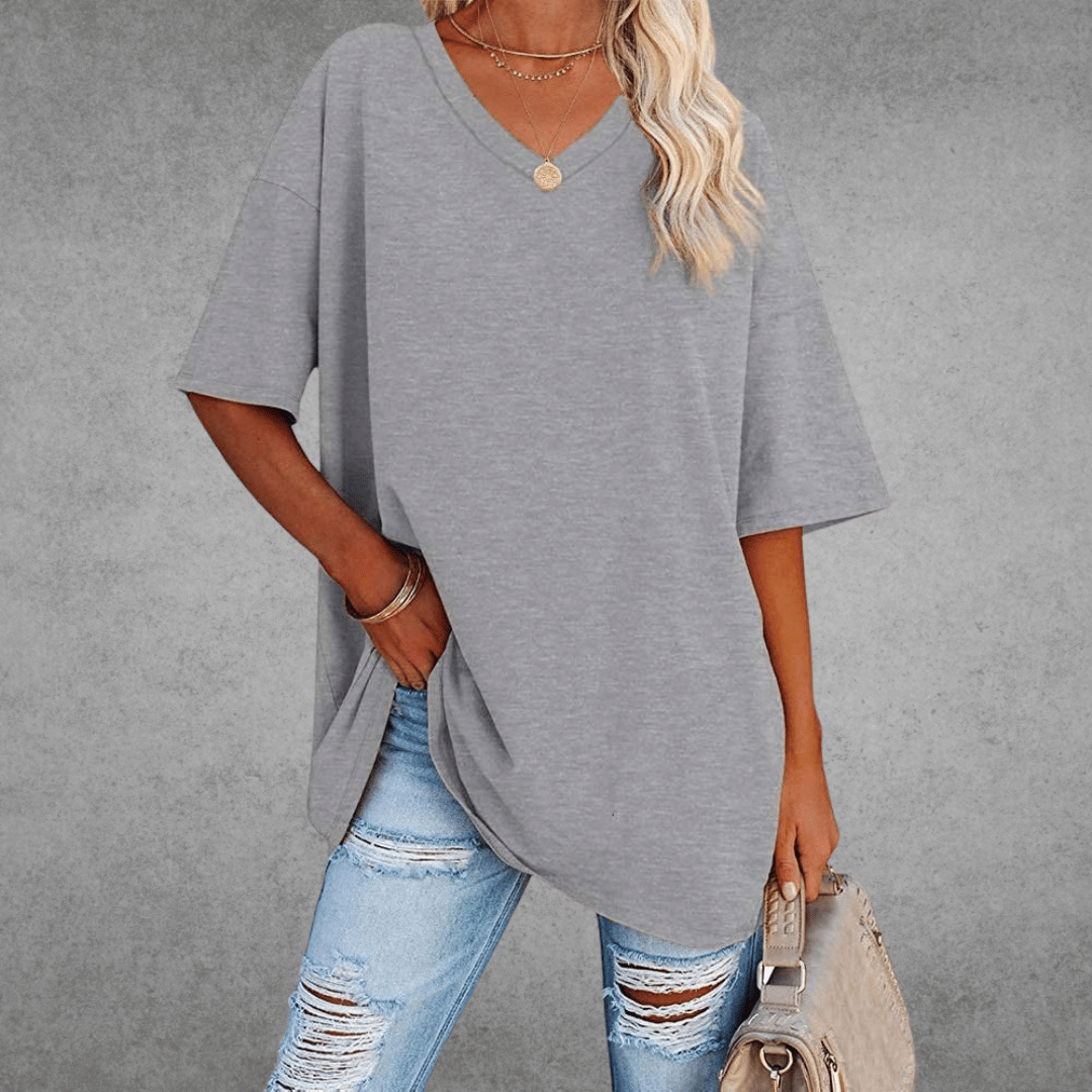 Licht oversized T-shirt met V-hals