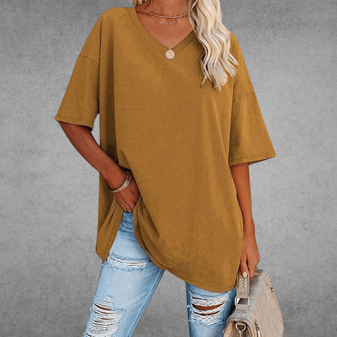 Licht oversized T-shirt met V-hals