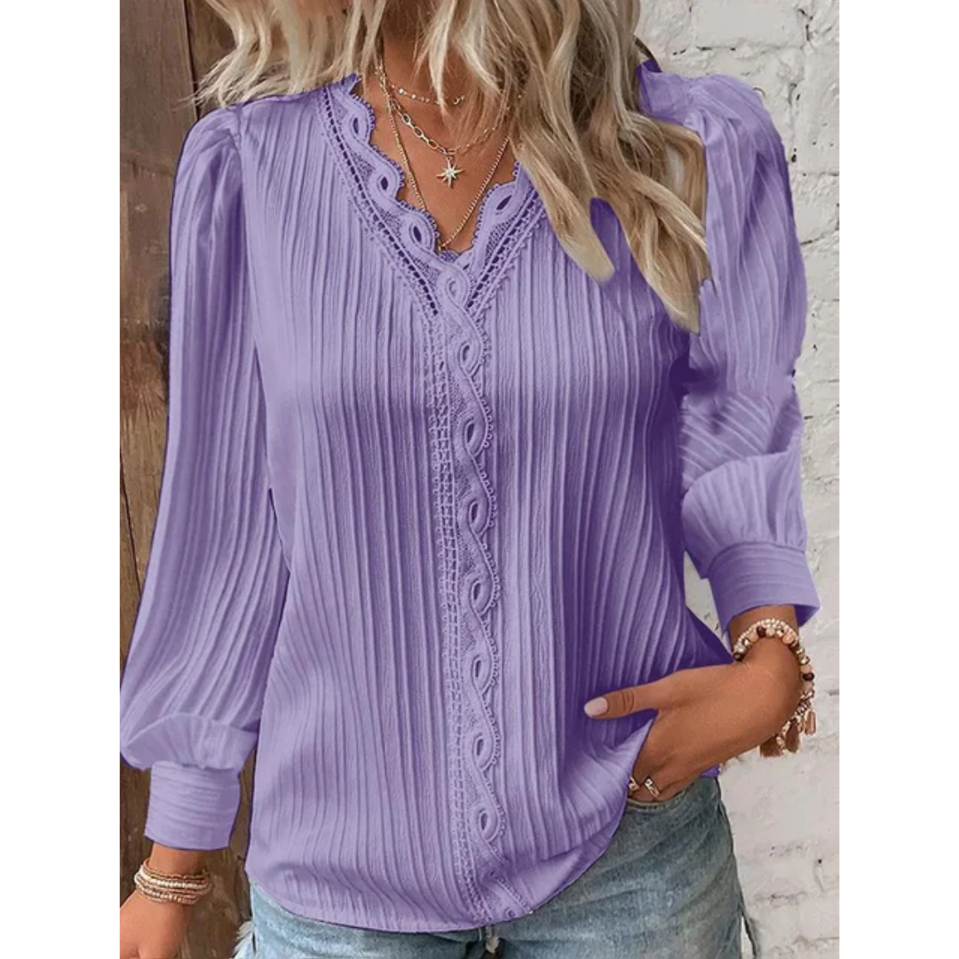 Damesblouse met V-hals en lange mouwen