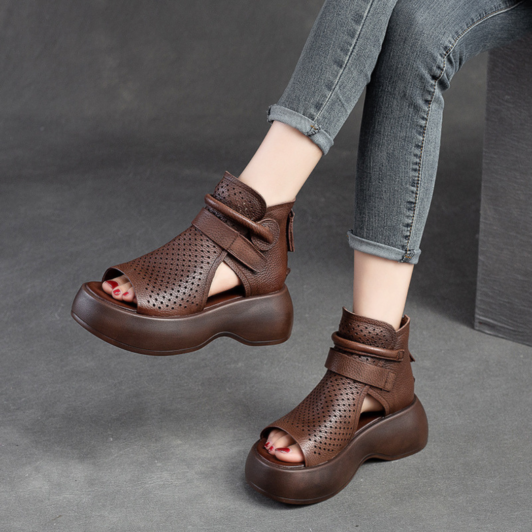 Leren sandalen dames met schokabsorberende zool