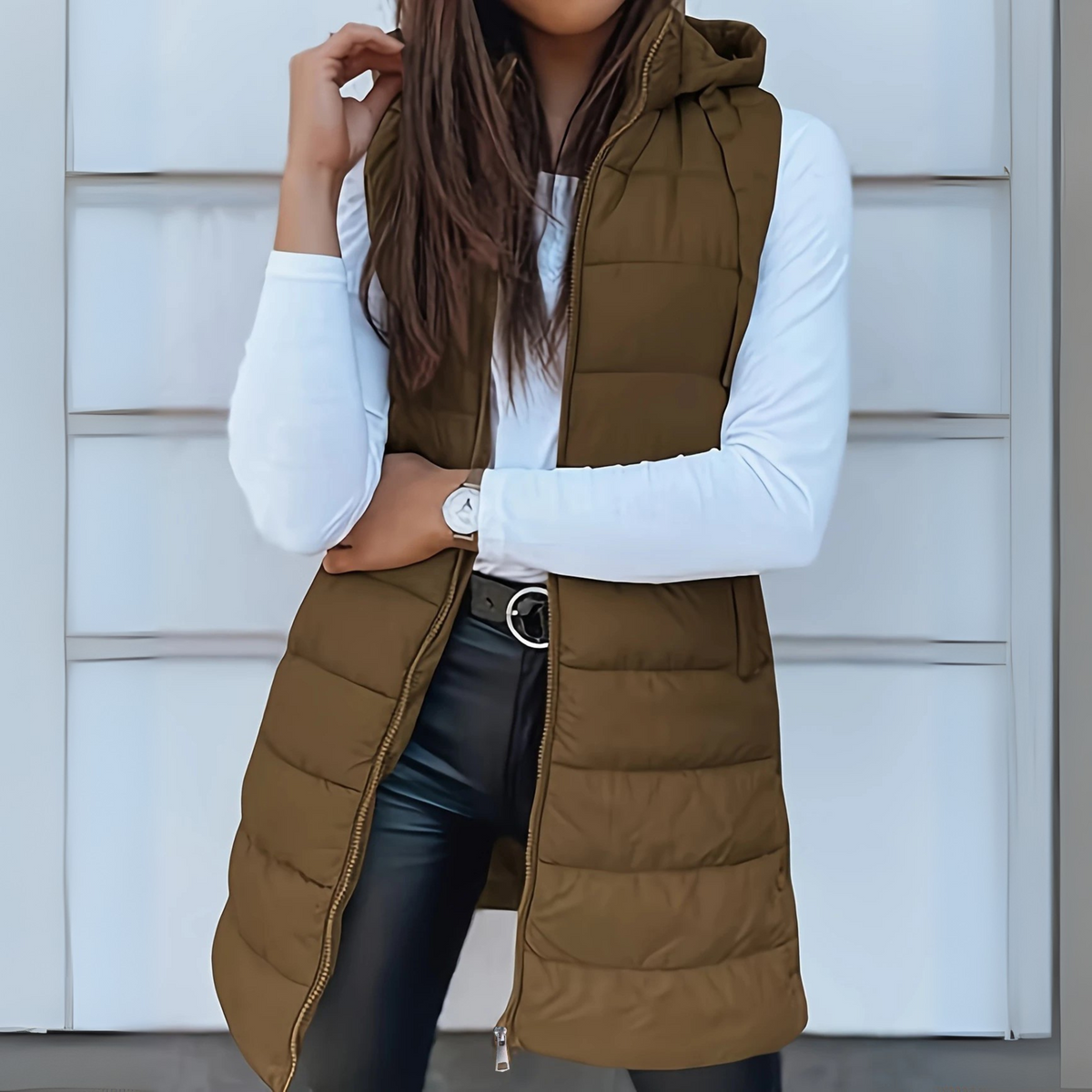 Naima | Lange gewatteerde bodywarmer met capuchon