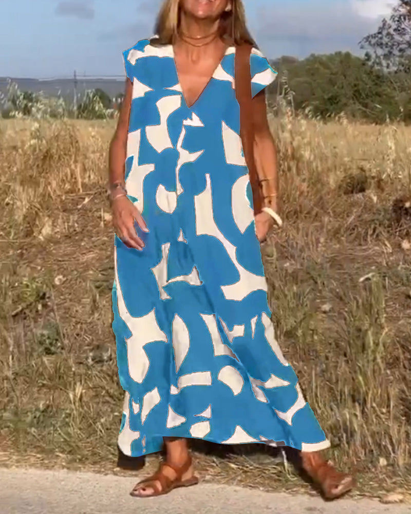 V-Hals maxi jurk met print