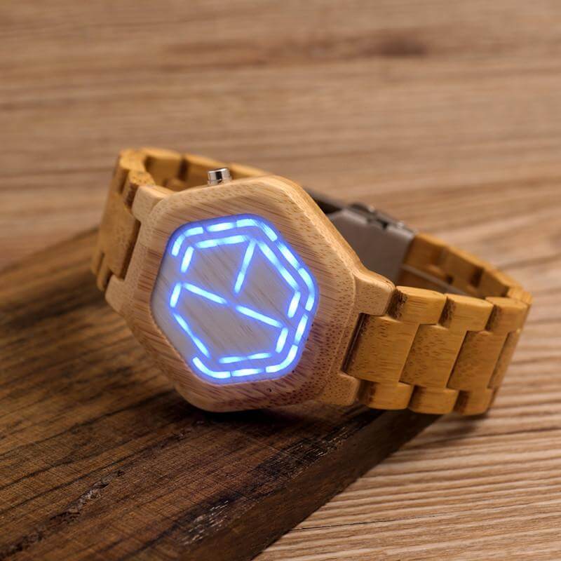 Digitaal houten led-horloge – breedte: 22.5mm