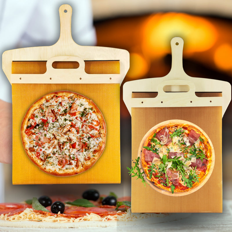 Verstelbare pizzaschepper van berkenhout met schuifmechanisme