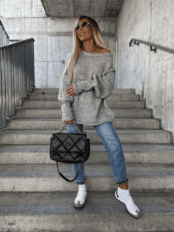 Gelaagde gebreide damestrui met off-shoulder design — afbeelding 23