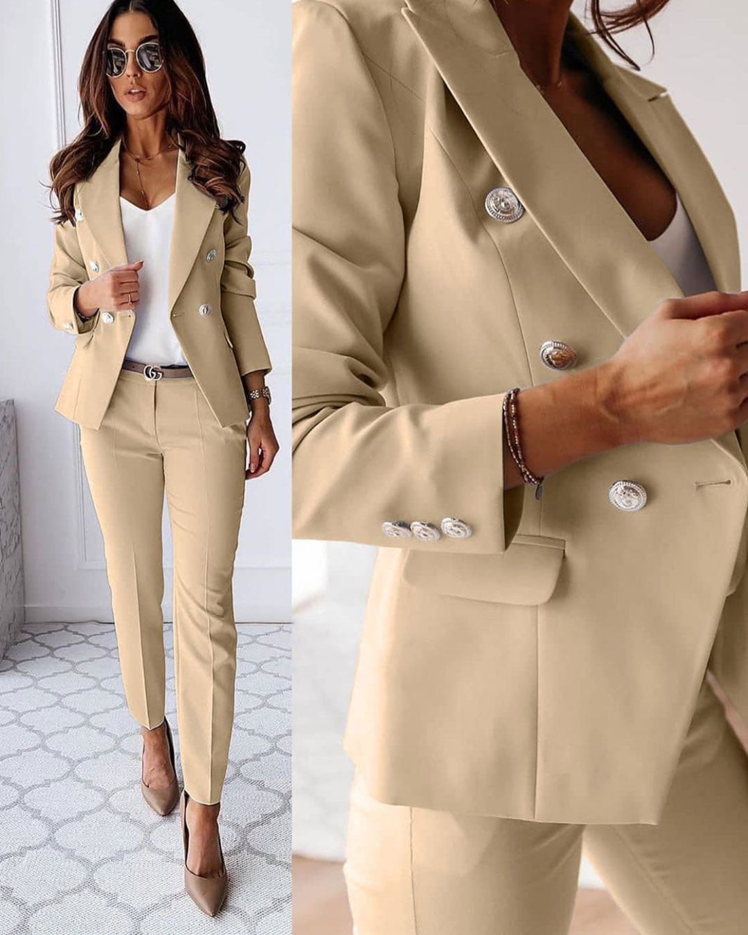 Tweedelige dames slim-fit set voor moderne zakelijke looks