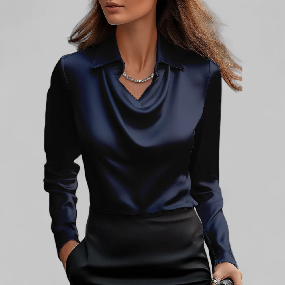 Tuba | Satijnen blouse met lange mouwen en gedrapeerde hals