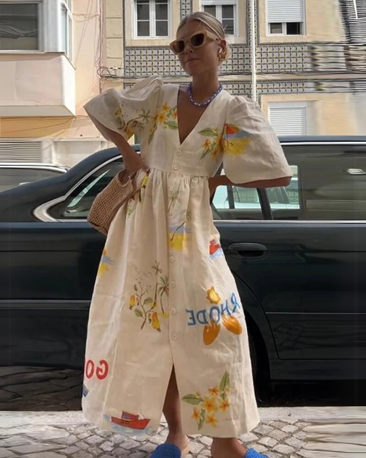 Oversized V-hals zomerkleed — afbeelding 10