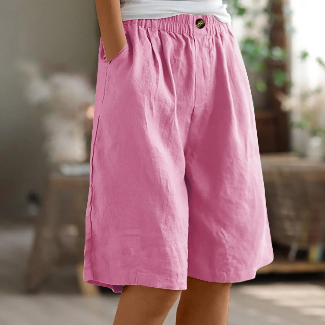 Akua | Damesshort met wijde pijpen, zakken en elastische taille