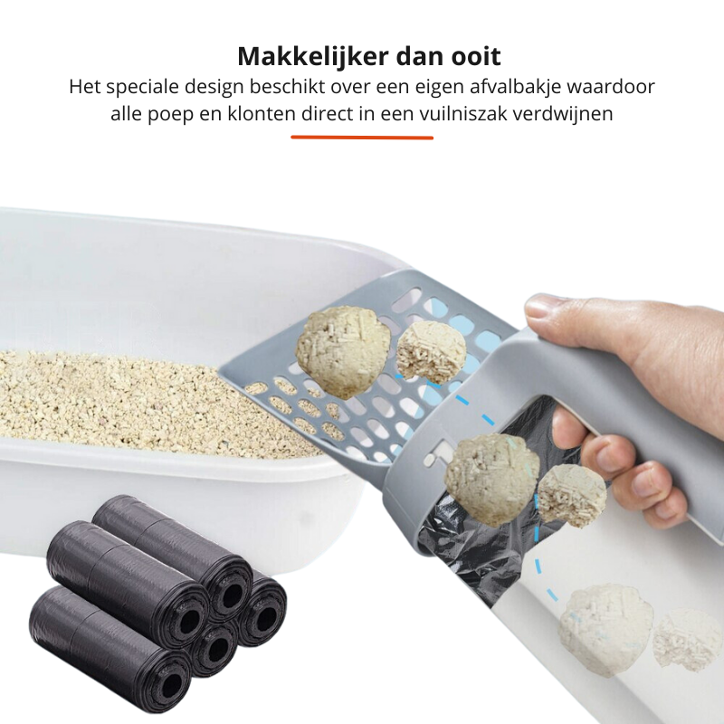 Kattenbakschep EasyScoop met afvalhouder