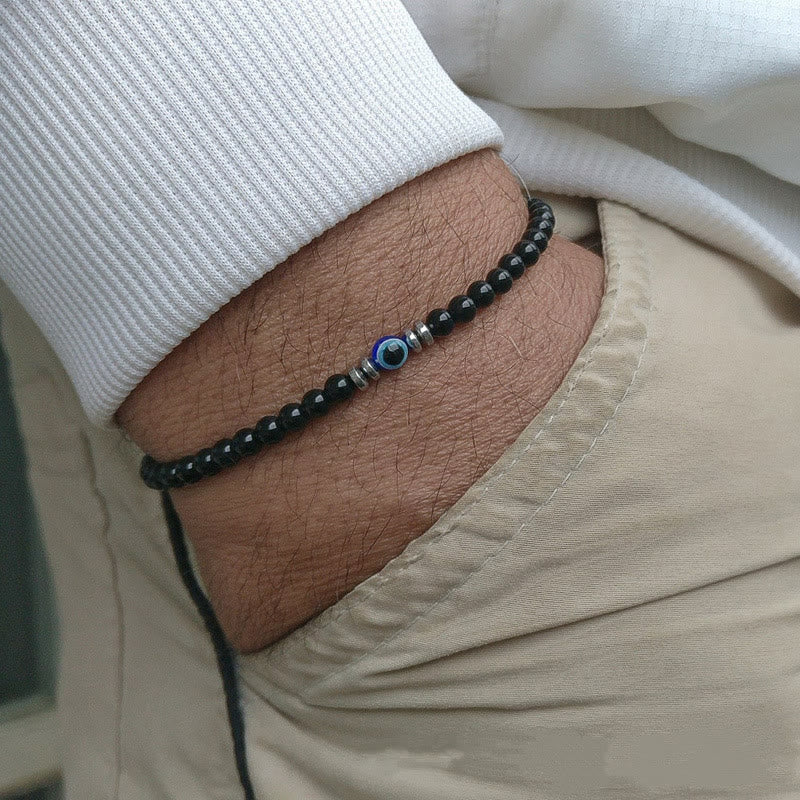 Mannen 4mm natuurlijke steen boze oog perlen armband