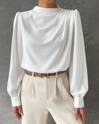 Effen blouse met gerimpelde en opstaande kraag