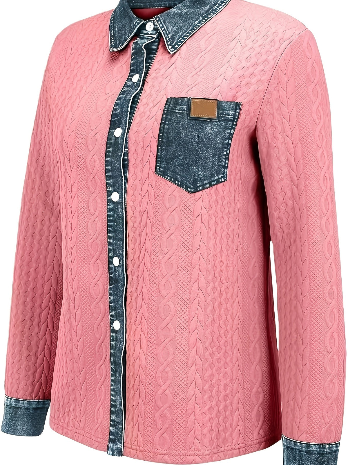 Kabelgebreid vest met contrasterende bies en borstzak