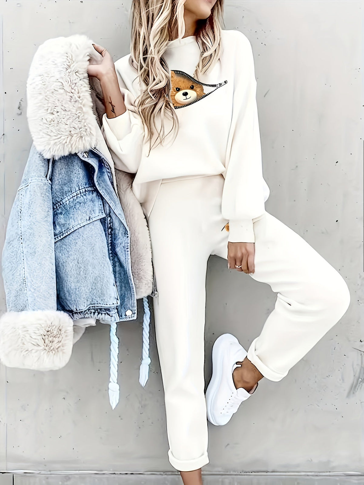 Casual tweedelige outfit met schattige beerprint